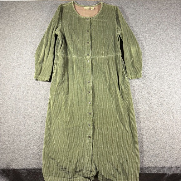 L.L. Bean Dresses & Skirts - Vintage L.L. Bean Wide Wale Corduroy Button Dress Womens 18 Green cottagecore